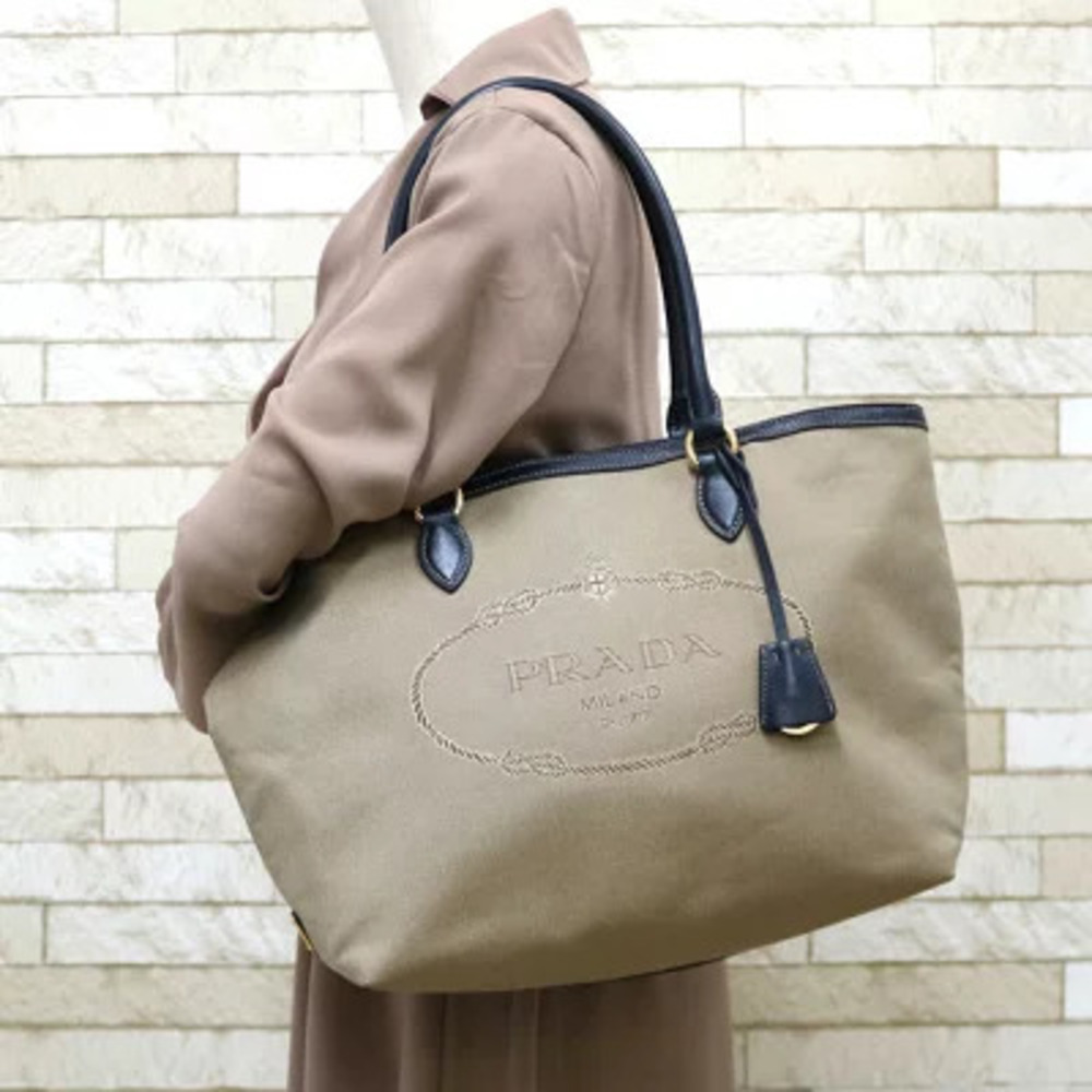 Prada Tote Bag Canvas Brown Shoulder - Picture 2 of 8